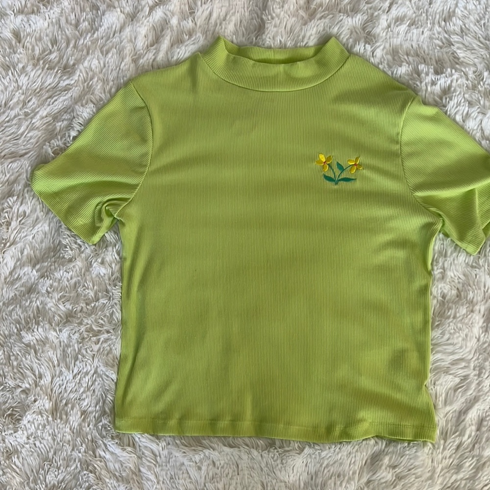 Lime Green Shirt with Yellow Flowers